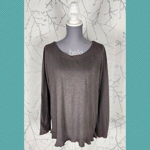 Susina Gray Cotton Modal Lettuce Hem Round Neck Top
